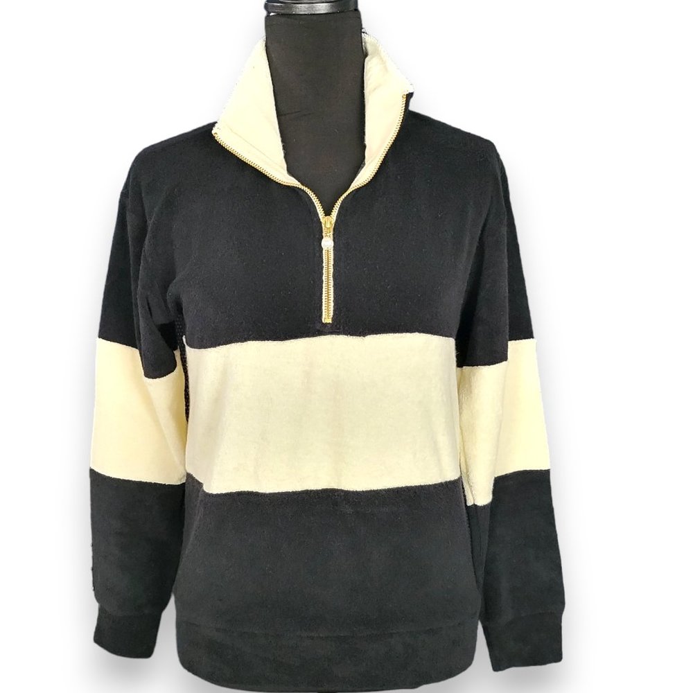 DONNI - Terry Half-Zip Pullover Black and Cream XSmall